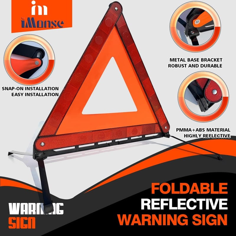iMonse Warning Safety Triangle Kit, Emergency Roadside Warning Reflective Triangle 3 Packs with 2 LED Road Flare Light, Foldable with Storage Case for Roadside Breakdowns Emergenc - Image 2